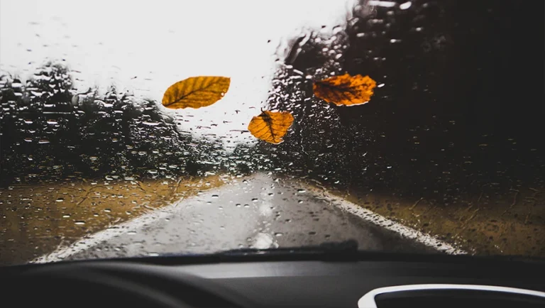 Driving car in rain.