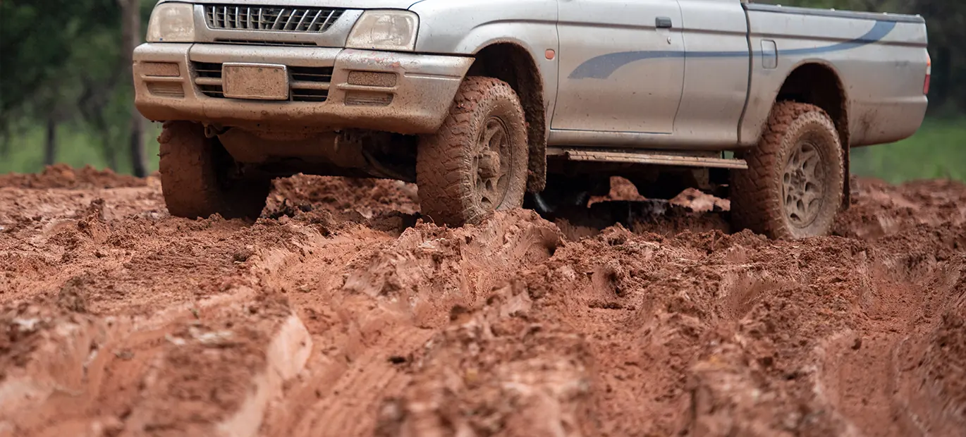 Vehicle sliding in the mud.