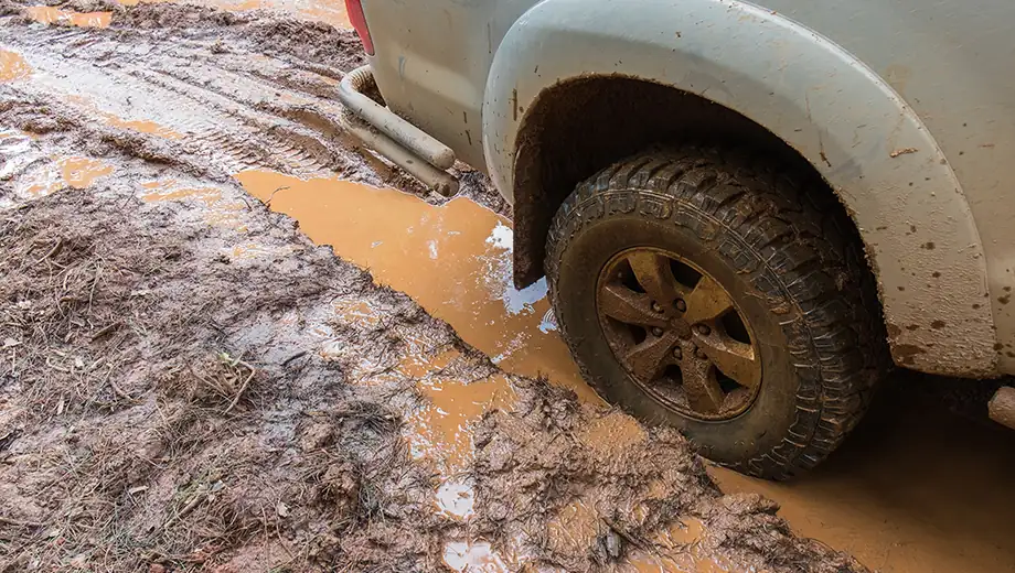 Car stuck in the mud.